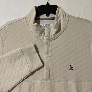 Original Penguin Men Quarter Snap Quilted Pullover Sweater Sweatshirt XL